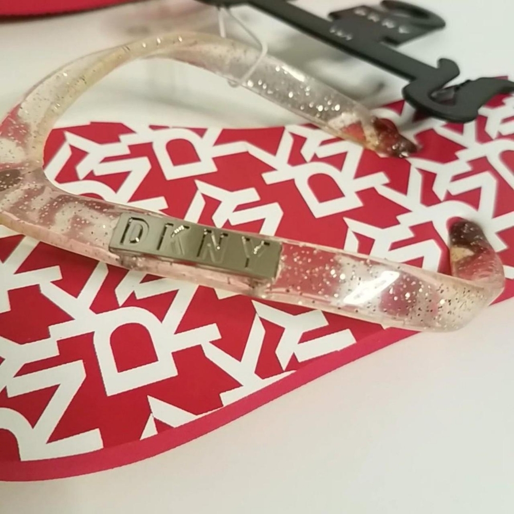 DKNY Zoey Girl's Glitter Logo Flip Flop Sandals 13/1 Pink - Picture 3 of 7